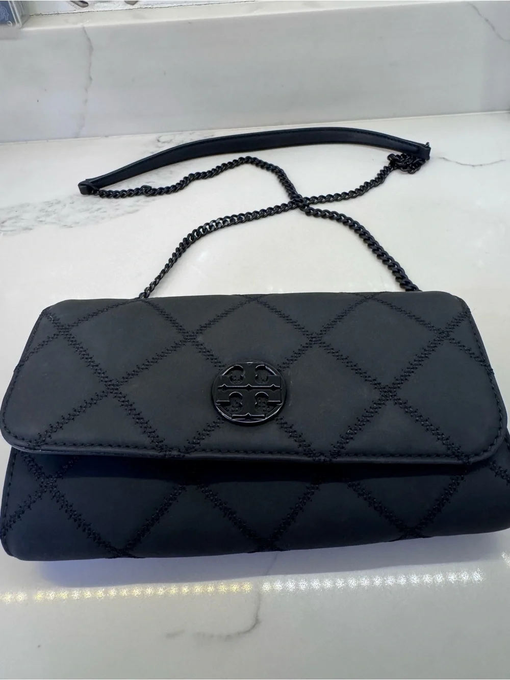 Tory Burch Black Quilted Logo Crossbody